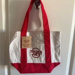 Trader Joe's Red and White Mini Canvas Tote Bag